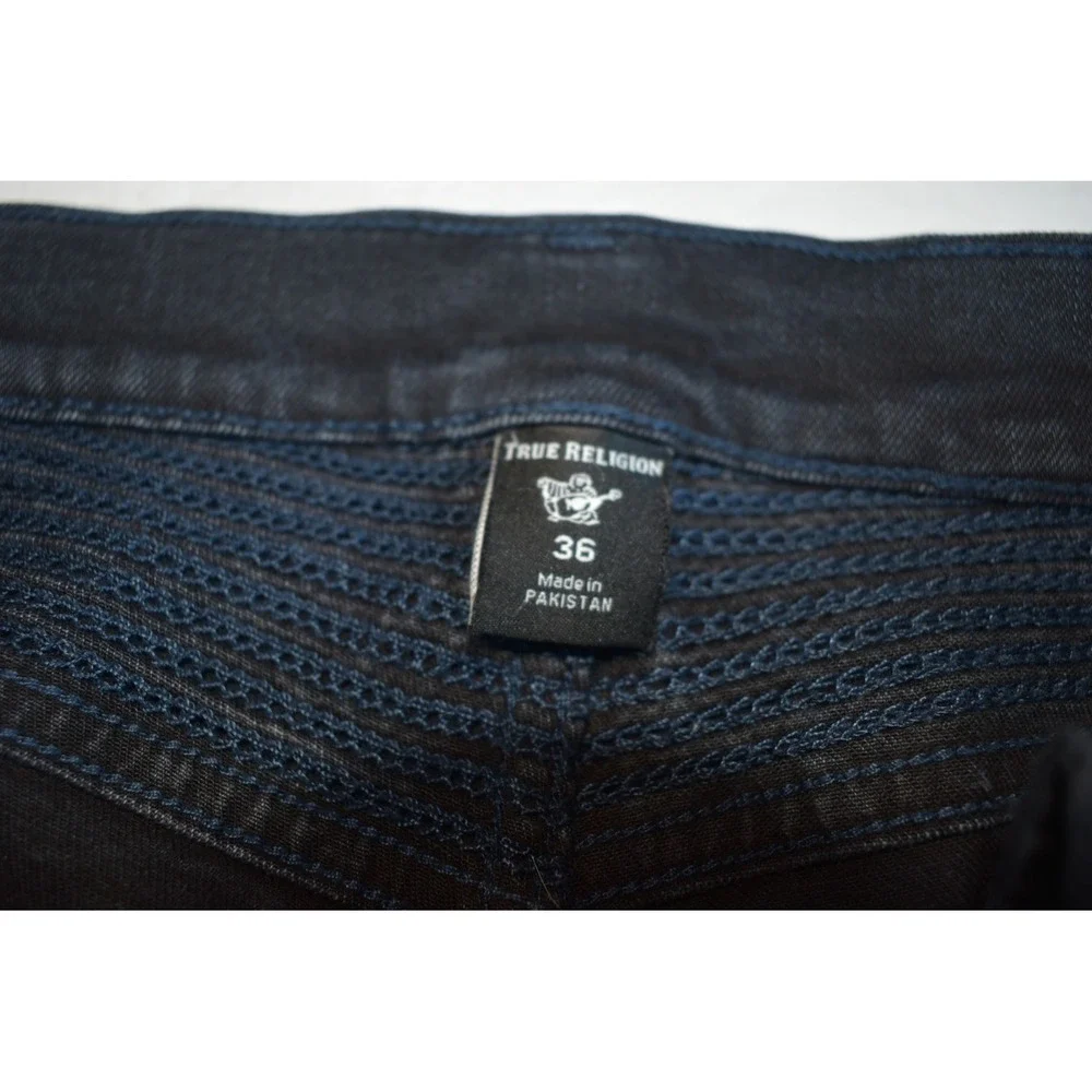 True Religion Rocco Relaxed Skinny Moto Jeans Mens 36 Indigo Blue Ribbed Denim